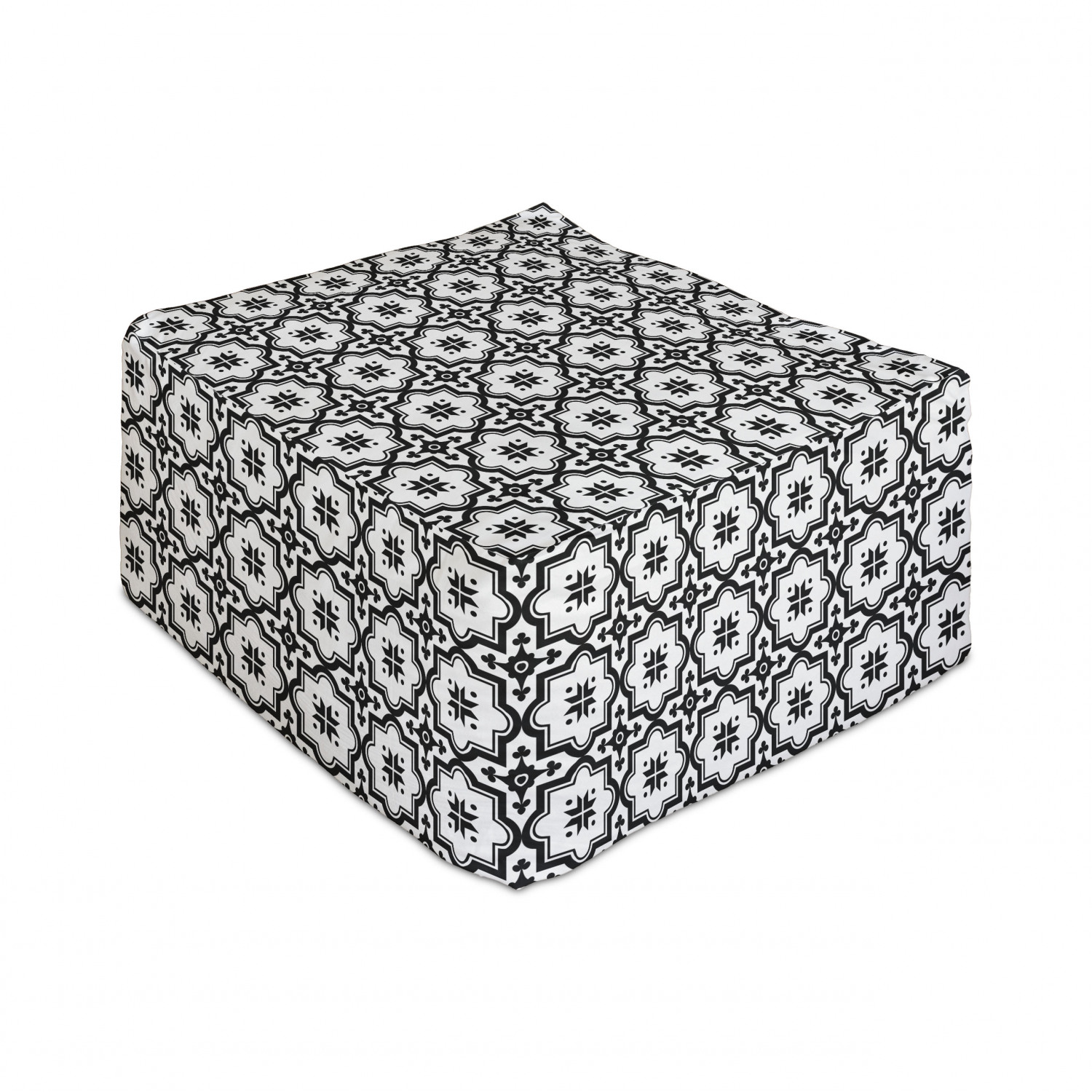 Rectangular Pouf Moroccan Rectangle Pouf, Monochrome Pattern Oriental Architecture ...
