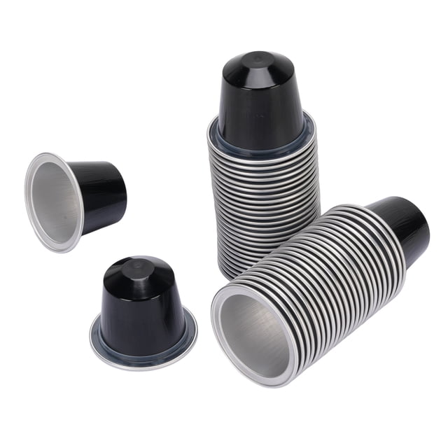 50 PCS Cápsulas De Café De Aluminio Con Tapas De Aluminio, Calcomanías De Sello De 15 Ml De Cápsulas De Café Con Cuchara Y Cepillo 2.9x2.9x3.6cm