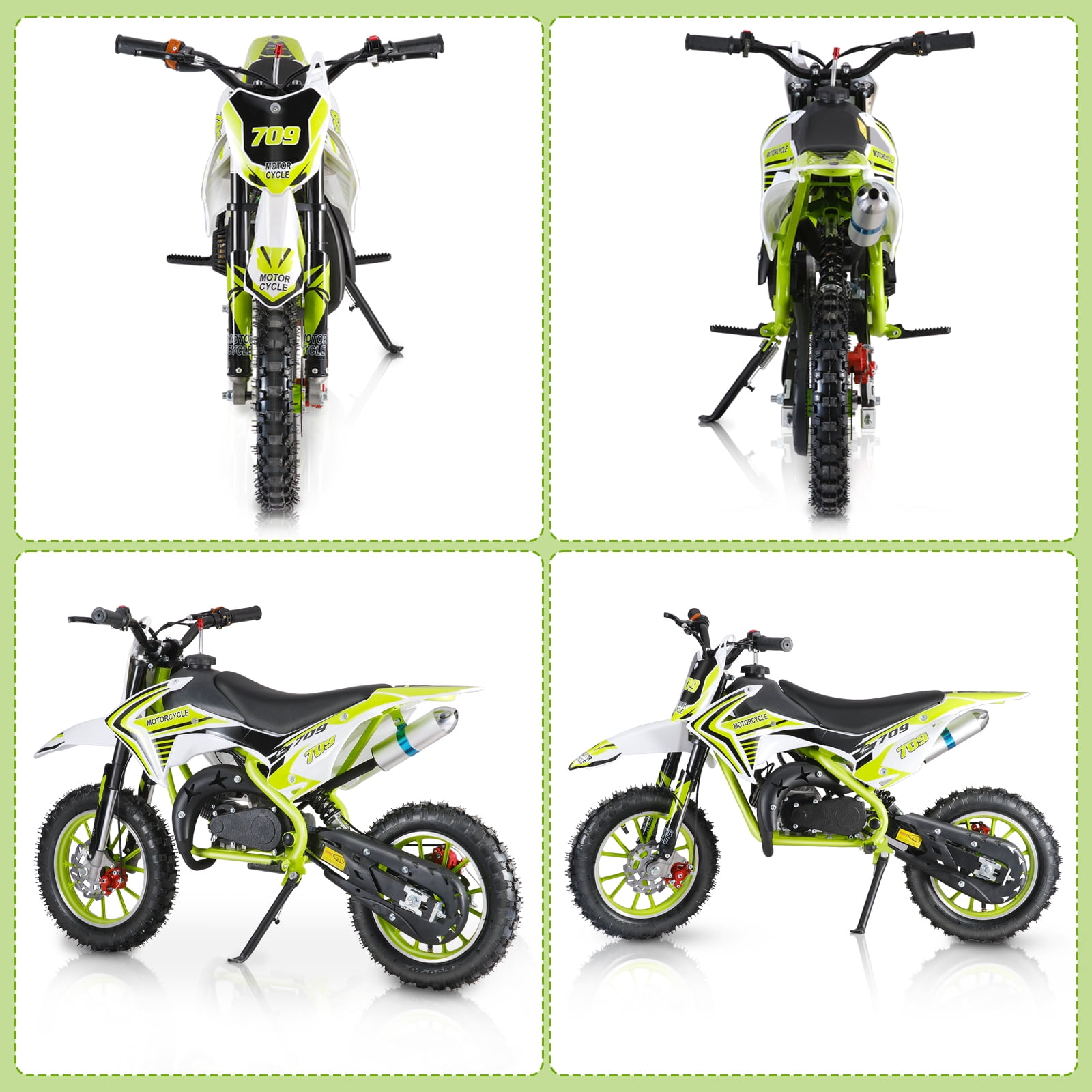 Kids Gas Motorcycle - 49cc Mini Bike with Front & Rear Disc Brakes, Wear-Resistant Tires & Ergonomic Handle for Off-Road Fun (Cool Green)