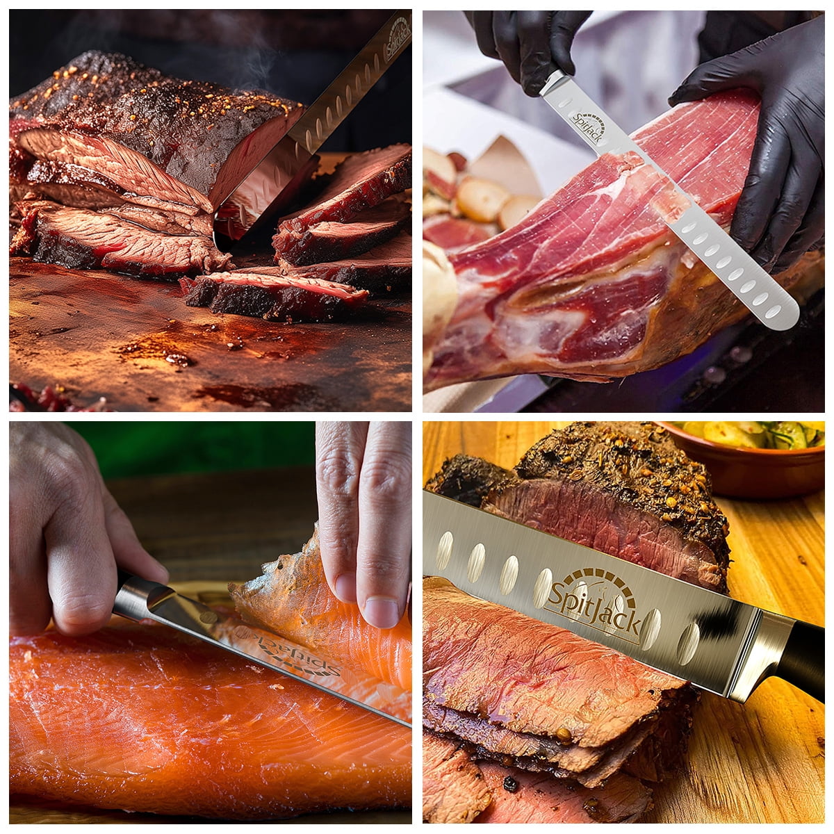 SpitJack Brisket Knife for Meat Carving and Slicing - Stainless Steel, Granton Edge, 11 Inch Blade, BBQ Competition-Chef Series
