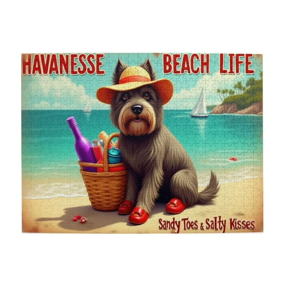 500 Piece Jigsaw Puzzle For Adults Havanese Dog Beach Life Sandy Toes & Salty Kisses Adult Puzzles Challenging & Fun Activity Home Decor Great Gift Idea 20.5X15In