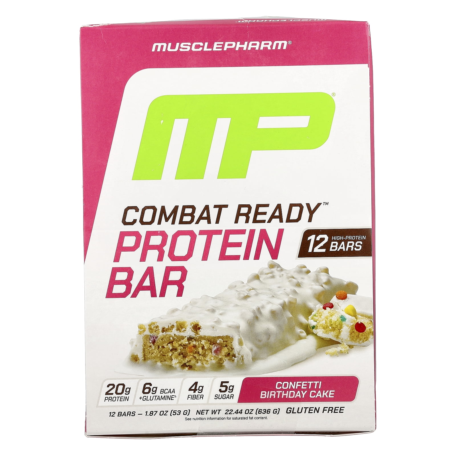 MusclePharm Combat Ready™ Protein Bar, Confetti Birthday Cake, 12 Bars, 1.87 oz (53 g) Each