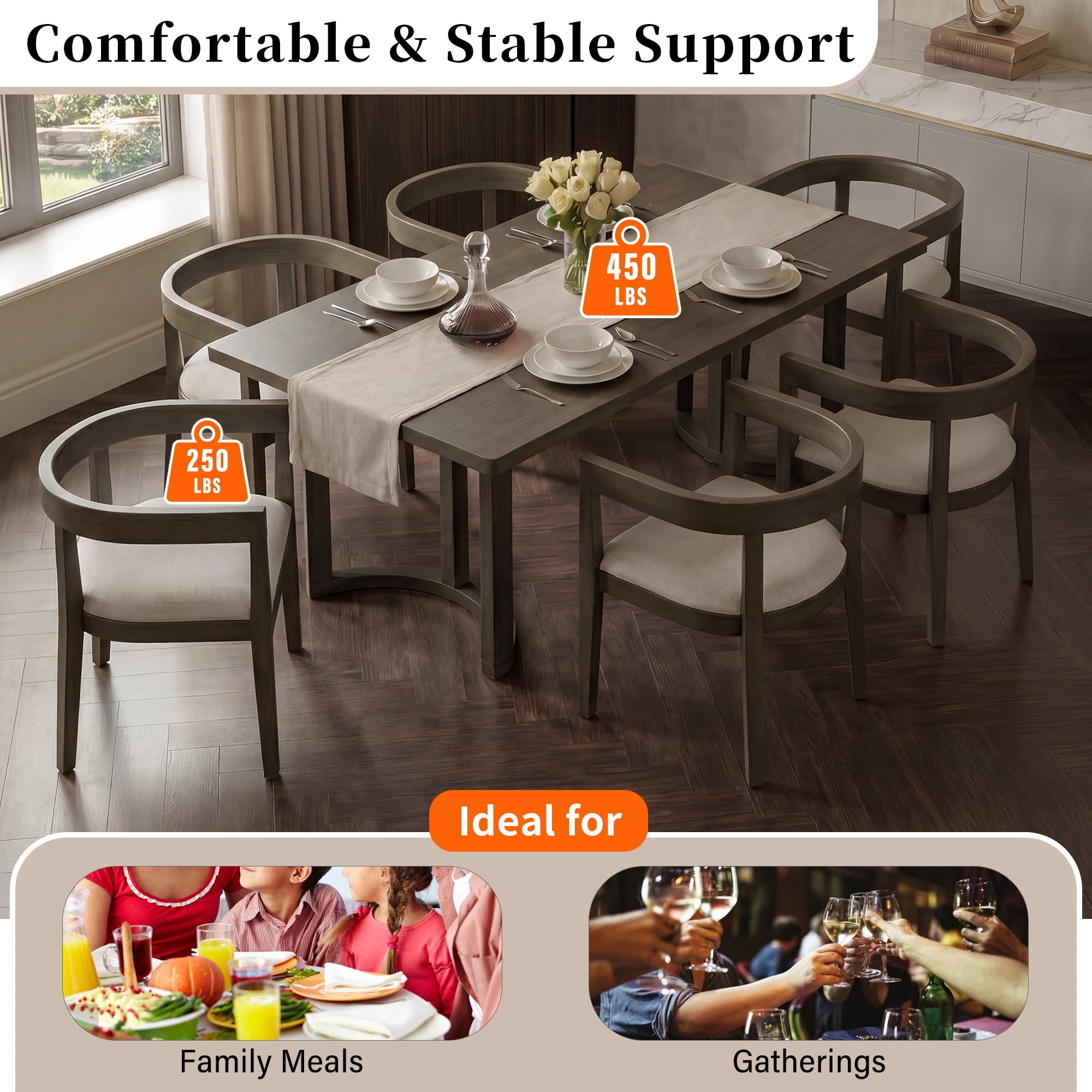Euroco 7 Piece Dining Table Set for 6, Kitchen Dining Room Furniture with 6 Upholstered Curved Back Chairs, 59" Rectangular Kitchen Table Set for Apartment Small Space,Espresso