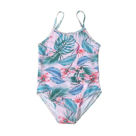 

Kids Swimsuit Toddler Summer Sleeveless Girls Leaves Flower Prints Vacation Style Pink Swimwear Swimsuit Bikini swimming suits for Kids