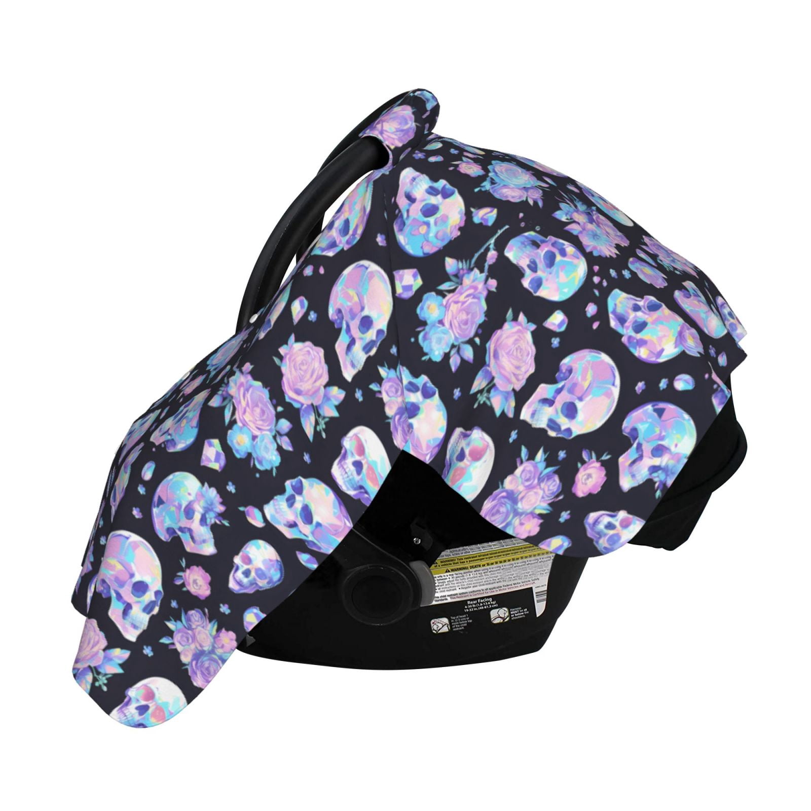 Naloa Blue Skull Flower Baby Car Seat Cover, Breathable Baby Carrier Cover, Multiuse Baby Carrier Cover & Nursing Breastfeeding Cover