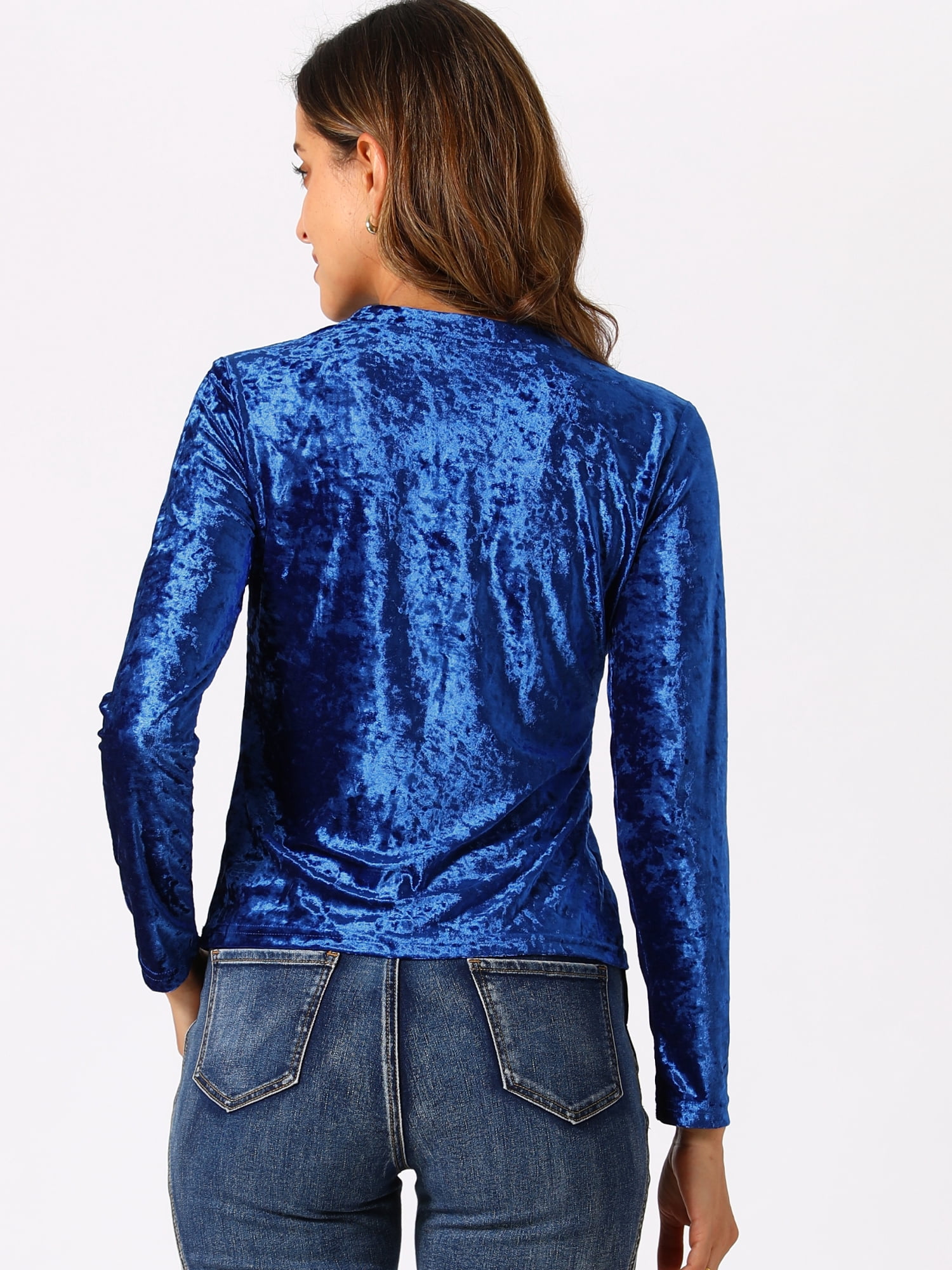 DARING DIVA Velvet Tops Round Neck Casual T-Shirt S Royal Blue