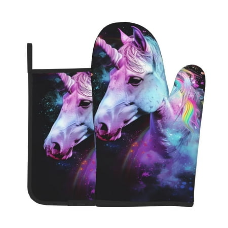 

Bingfone Rainbow Spotted White Horse Print Oven Mitts Pot Holders Set 2 PCS for Kitchen for Cooking Grilling Baking BBQ Pot Holders Cook Essentials