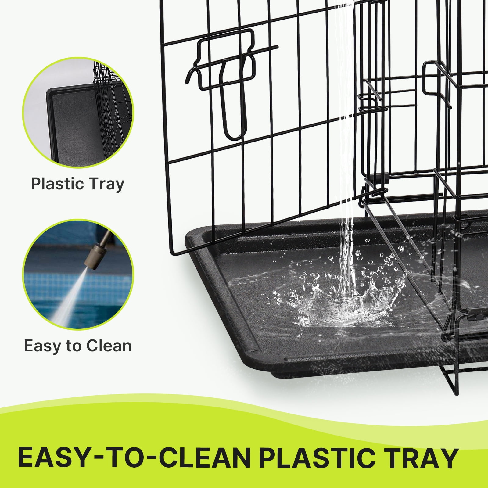 Zephypaws 30" Foldable Dog Crate for Small to Medium Dogs, Double Door Metal Wire Pet Cage Kennel with Plastic Leak-Proof Pan Tray