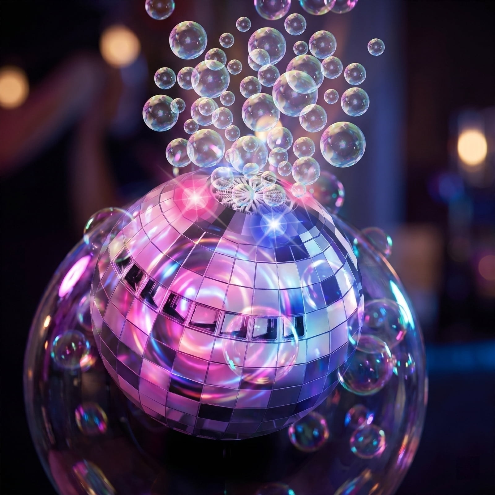 Disco Ball Bubble Machine with LED Lights Automatic Bubble Blower for Parties Outdoor Events and Celebration Decorations Includes 50ml Bubble Solution (Silver)