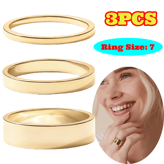 3pcs 18K Gold Plated Stacking Rings for Women, Round Gold Rings for Wedding
