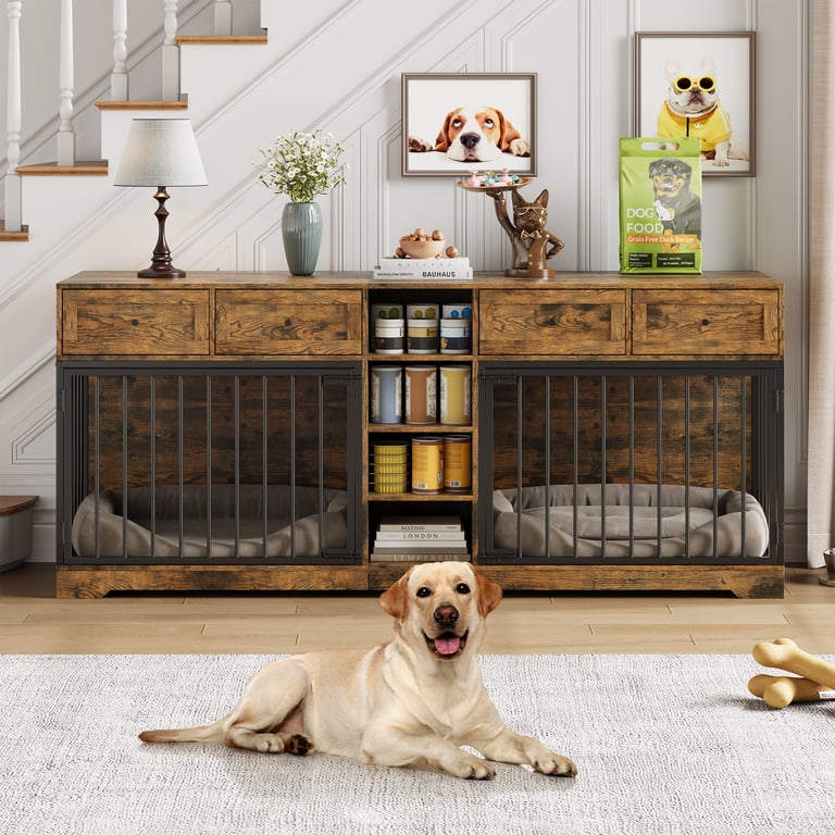 Garvee 82” Large Dog Crate for 2 Dogs, Double Dog Kennel Furniture