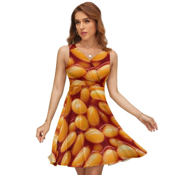 Baked Beans Dress Summer Street Style Dresses Female Sleeveless Printed Sundress