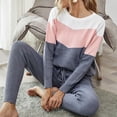 thumbnail image 3 of Cuello Redondo Top Pantalones Loungewear 2 Piezas Contraste Color Manga Larga Cintura Lazo Mujeres Casual Ropa De Dormir De Punto Gris S, 3 of 6