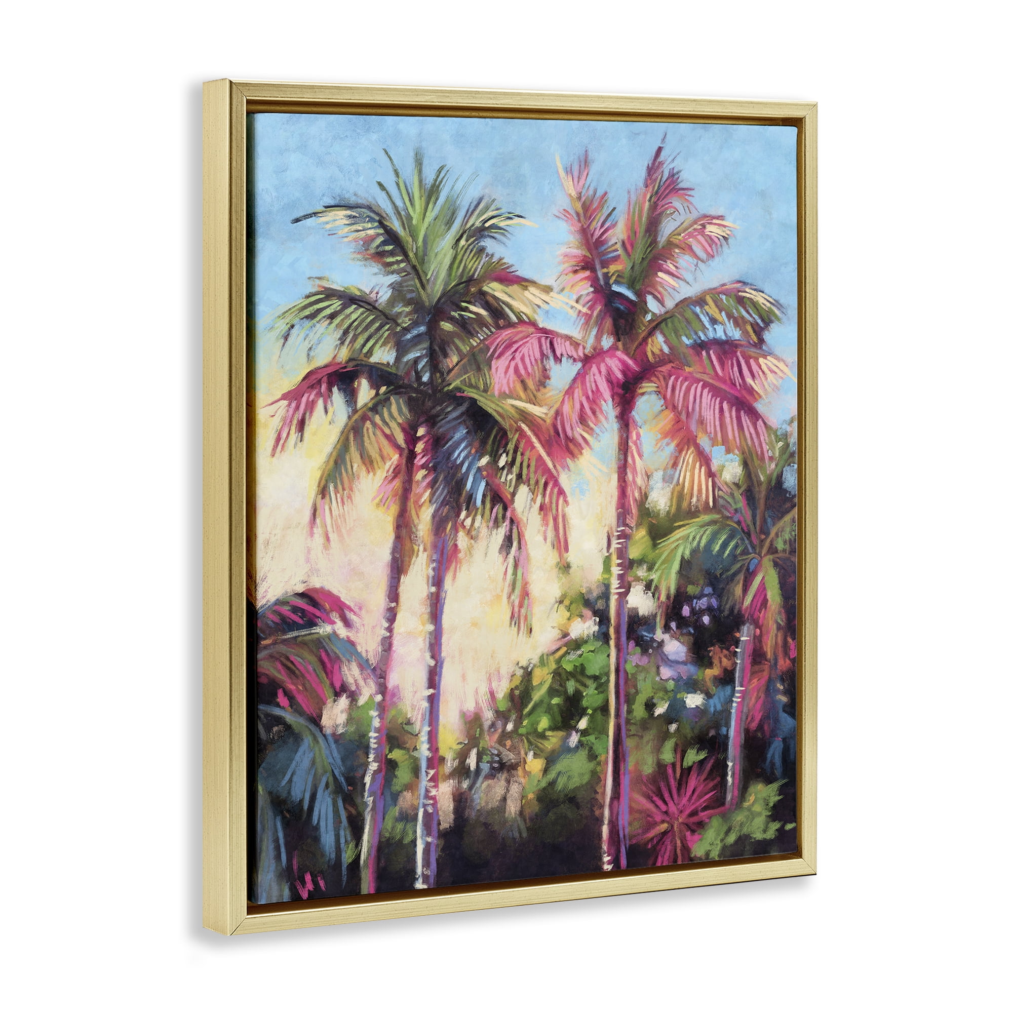 Stupell Industries Tropical Palms Pink Details Landscape & Nature Painting Gold Floater Framed Canvas Art Print Wall Art, 25 x 31