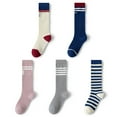 thumbnail image 6 of Toddler Girls Knee High Socks Kids Striped Cotton Long Tube Seamless Knit Stockings Socks for 3-12 Years, 6 of 6