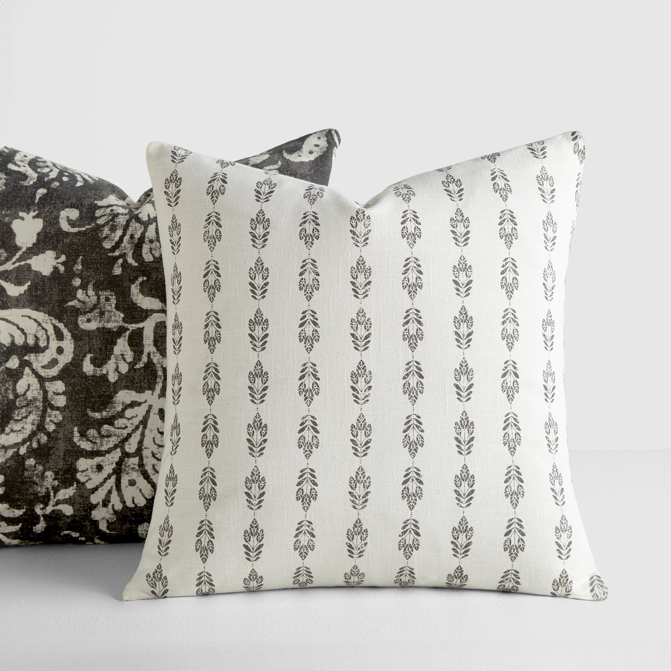 Noble Linens 2-Pack Cotton Slub Decor Throw Pillows - Distressed Floral Charcoal