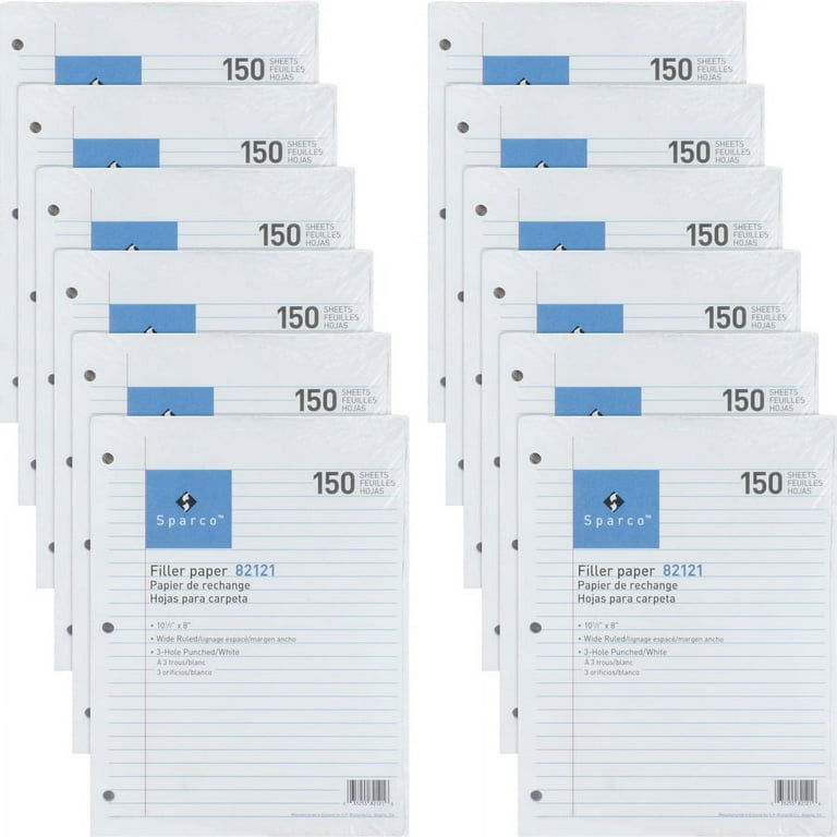 Sparco 3HP Filler Paper - 1800 Sheets - College Ruled - Ruled Red Margin - 16 lb Basis Weight - 8 Sparco 3HP Filler Paper - 1800 Sheets - College Ruled - Ruled Red Margin - 16 lb Basis Weight - 8
