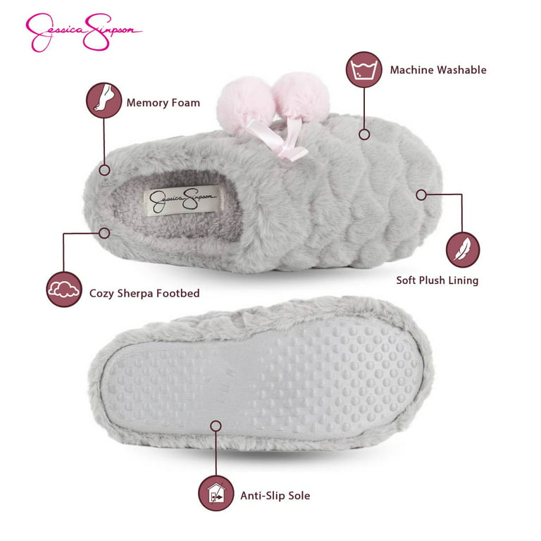 Jessica Simpson Girls Plush Slip-On Clogs - Comfy Memory Foam Slipper House  Shoe with Cute Hearts and Pom Poms for Kids