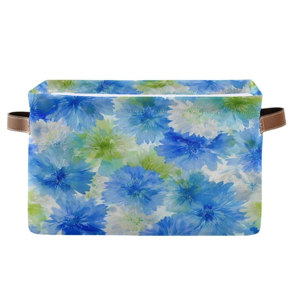 1-Pack Square Closet Organizers with Handles Open Basket Bins Watercolor Blue Cornflowers Storage Basket for Home Office