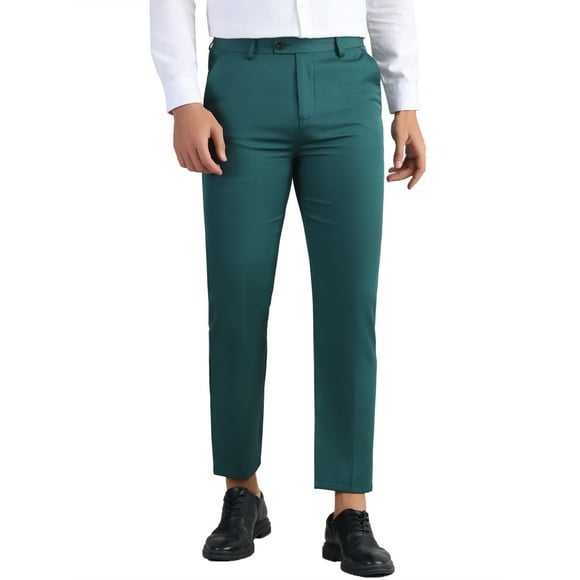 INSPIRE CHIC Dress Pants for Men's Flat Front Expandable Waist Work Business Trousers 34 Green