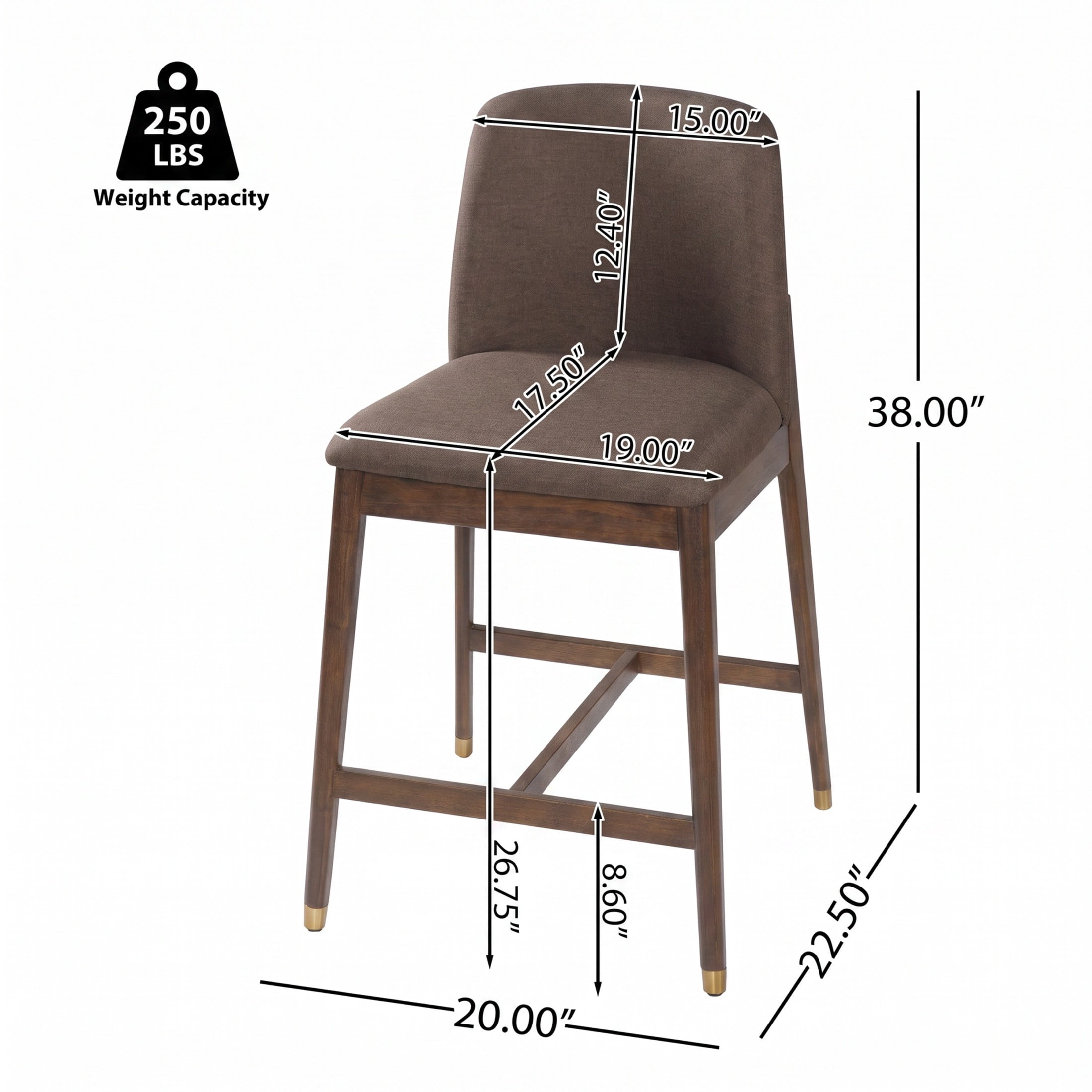 Christopher Knight Home 38"H Taupe Upholstered Counter Stools Set of 2, Walnut Finish Rubberwood Frame