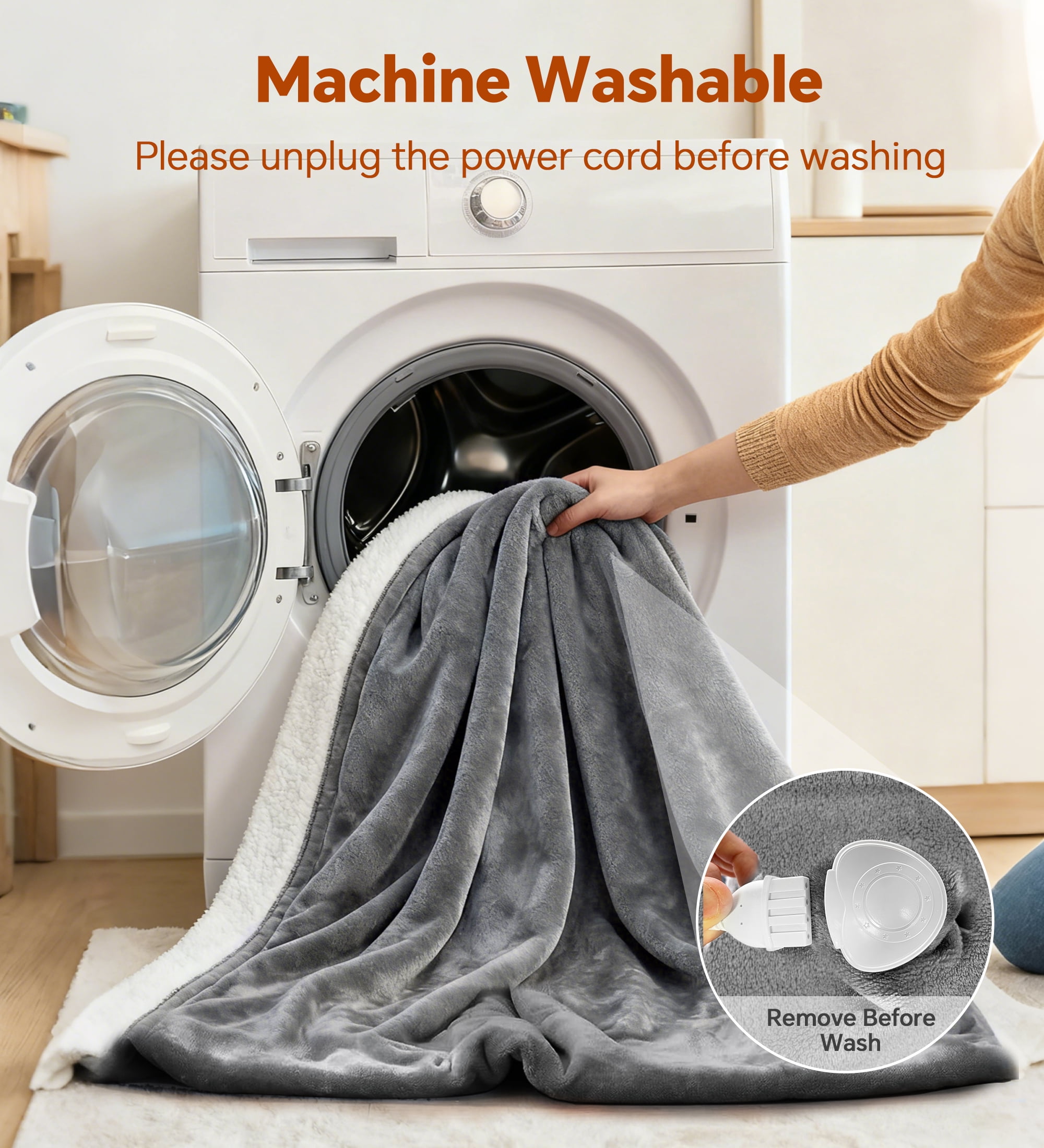 YGXNEWER 50" x 60" Electric Heated Blanket with 10 Heating Levels & 1-8H Auto-off, Machine Washable Flannel & Sherpa, Gray & White