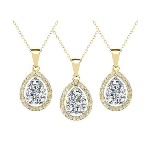 Cate & Chloe Pack of 3 - Isabel 18k Yellow Gold Plated Teardrop Necklace with Simulated Diamond Crystals