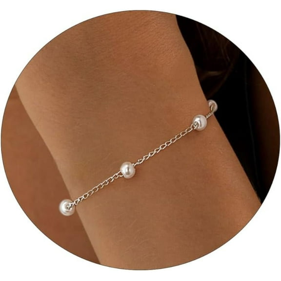 Gold/Silver Pearl Bracelets For Women Dainty Pearls Beaded Chain Tiny Pearls Link Chain Cute Simple Pearl Bracelet Jewelry For Women[o4165]