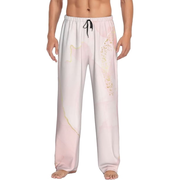 Fotbe Pink Marble Pantalones de Pijama para Hombre, Pantalones de Dormir, Pantalones de Casa con Cintura Ajustable y Bolsillos-Small