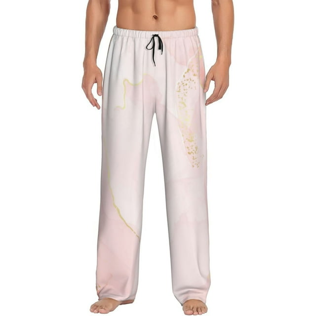 Kdxio Pink Marble Pattern Men's Pajama Pants, Elastic Waist with Drawstring and Pockets, Comfortable Loungewear-X-Large