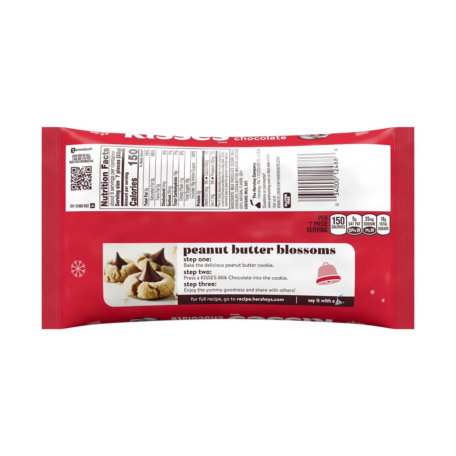 Hershey's Kisses Milk Chocolate Christmas Holiday Candy, Bag 10.1 oz