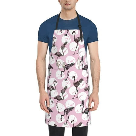 

Pofeuu Pineapple Flamingo Print Waterproof Apron with Pockets Adjustable Cooking Aprons Kitchen Bib for Baking Household Cleaning