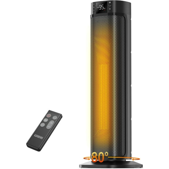 Space Heater, 24" Electric Heaters for Indoor Use, 1500W PTC Ceramic Heater for Office with Remote, Thermostat, 3 Modes, 35dB Quiet, 12H Timer Portable Heater for Bedroom Home Large Rooms