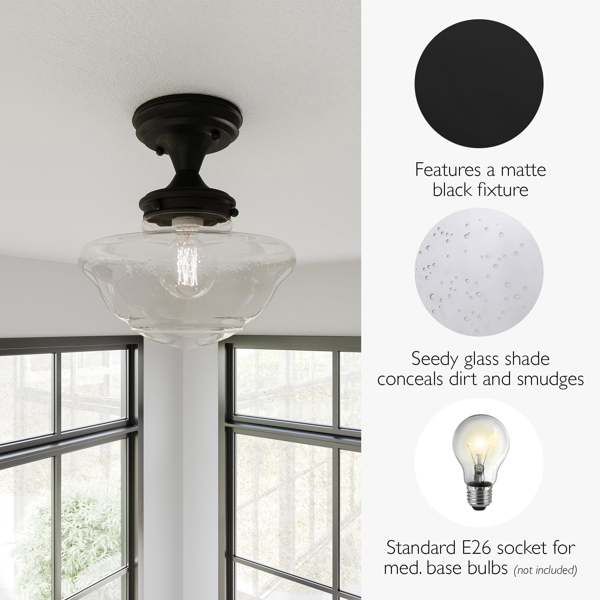 Pemberly Row Contemporary Metal Ceiling Light in Matte Black