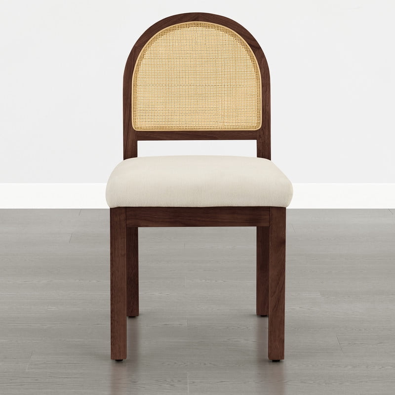 Spruce & Spring Boho Upholstered Dining Chairs Set of 2 with Natural Cane Back, Solid Walnut Wood Frame for Kitchen Island, Cream Fabric
