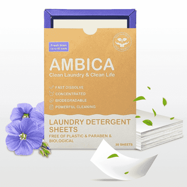 Ambica Laundry Detergent Sheets, Fresh Linen Scent, 30 Count, up to 60 Loads