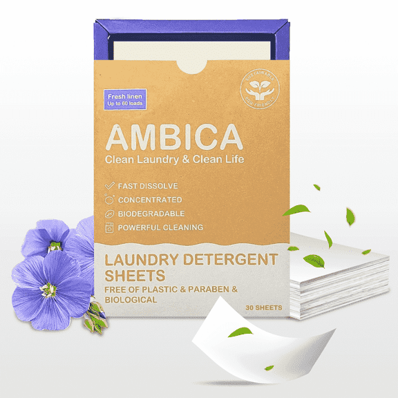 Ambica Laundry Detergent Sheets, Fresh Linen Scent, 30 Count, up to 60 Loads