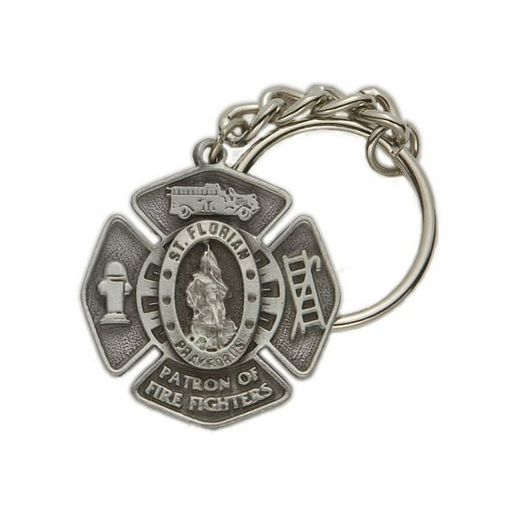 Extel Pewter St. Florian, Patron Saint of Fire Fighters Maltese Cross Key Chain