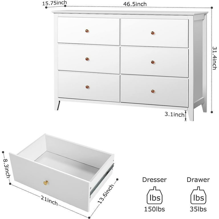 SEJOV 6 Drawer Dresser/Nightstand,Wood Chest of Drawer,Clothing