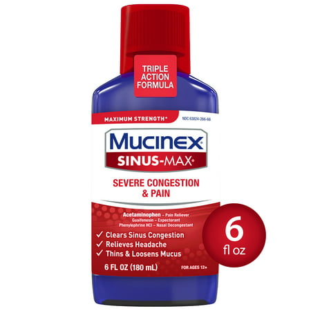 Mucinex Sinus-Max Maximum Strength Severe Congestion and Pain Liquid - 6 fl (Best Medicine For Severe Stomach Pain)