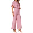 thumbnail image 4 of INSPIRAR CHIC Mono de Manga Rizada para Mujeres, Casual Elegante, Cintura con Corbata, Pantalones de Pierna Ancha, Conjuntos de Una Pieza, L Rosa, 4 of 6