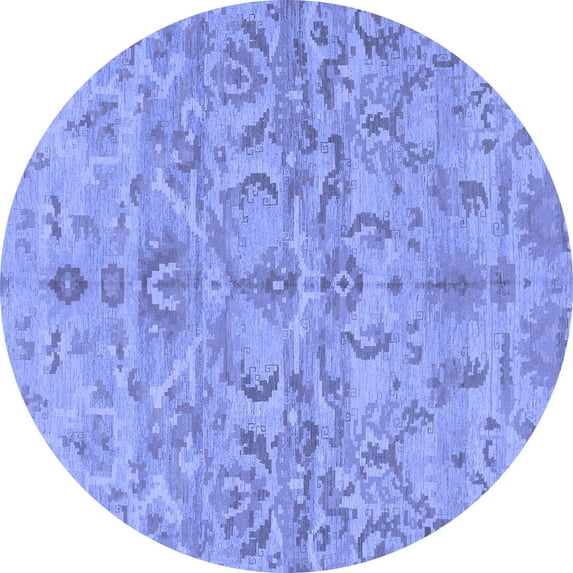Ahgly Company Indoor Round Abstract Blue Modern Area Rugs, 8' Round