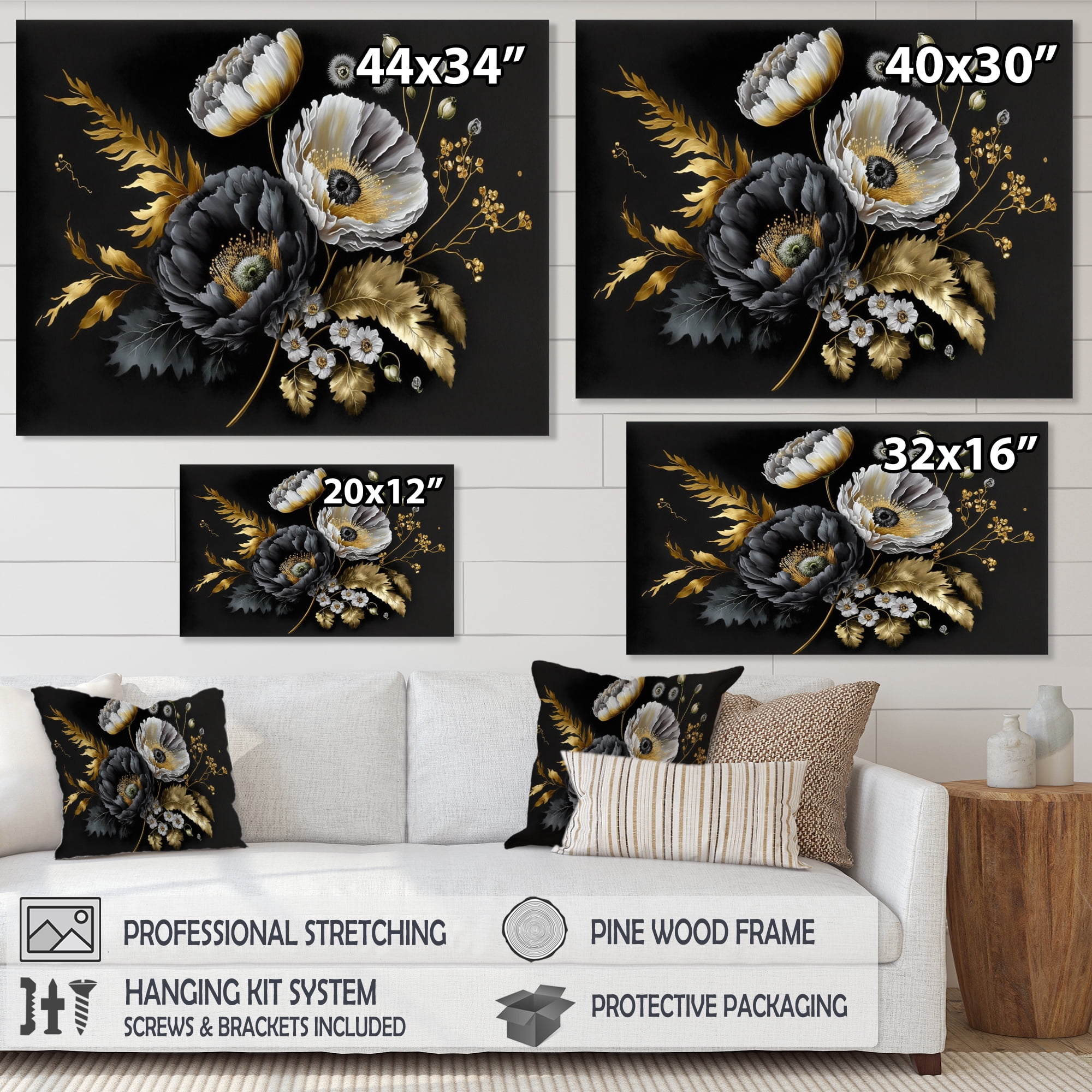 Designart Golden Gothic Floral Bouquet II Canvas Wall Art