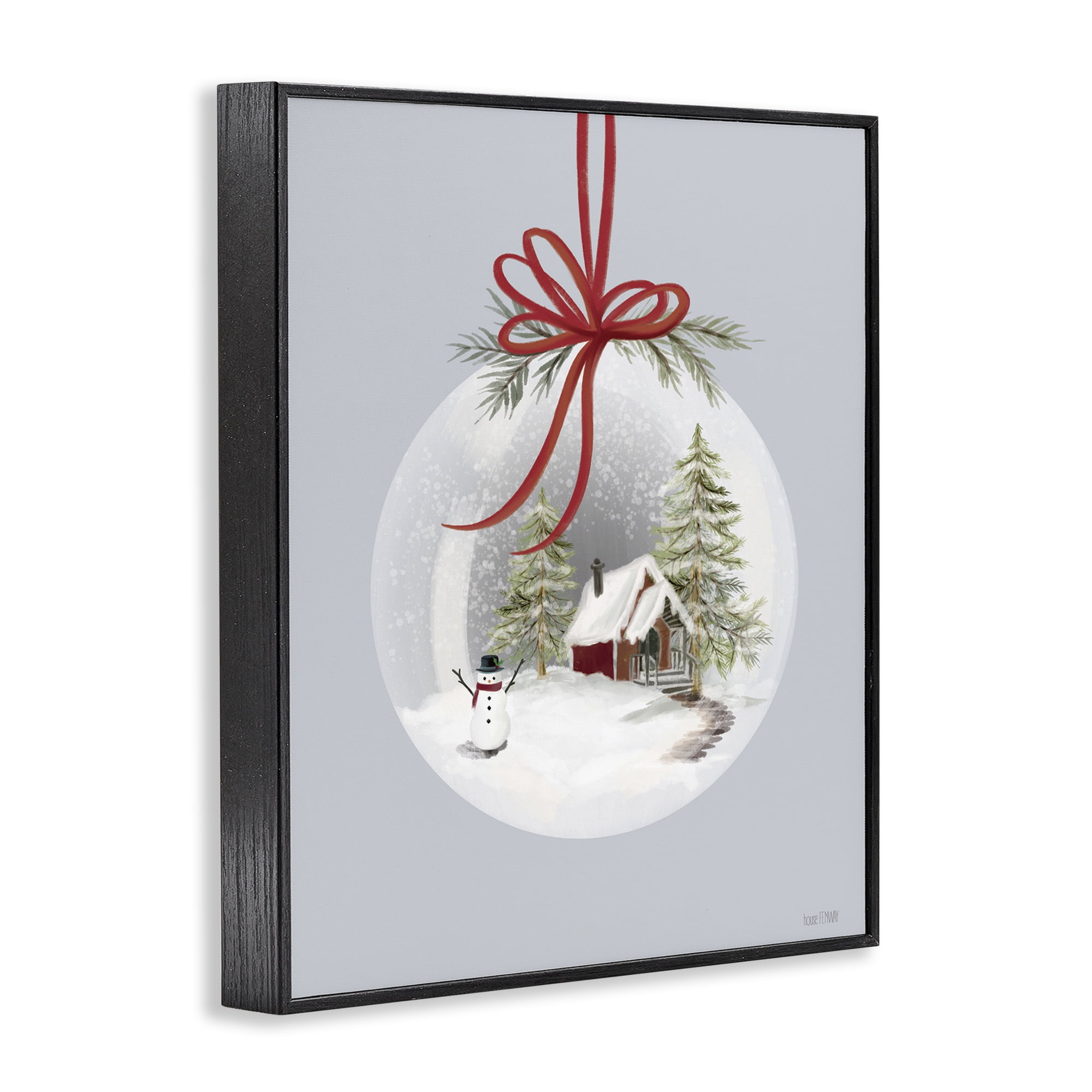 Stupell Industries Cottage Scene Snowglobe Holiday Painting Black Framed Art Print Wall Art, 16 x 20