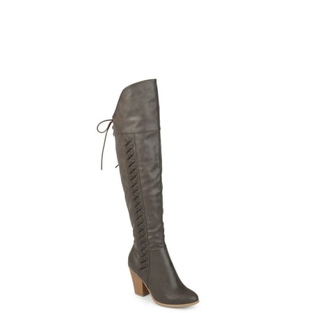 Distressed Booty - Women's Wide Calf Distressed Faux Leather Faux Lace-up Over-the-knee Boots