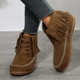 thumbnail image 2 of Women's Suede Fringe Ankle Boots Lace Up Booties Comfortable Flat Platform Shoes Fall Winter Warm Footwear Brown 36, 2 of 8
