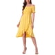 thumbnail image 2 of Vestidos de verano con fruncido Inspire Chic para mujer, vestido midi sin hombros con dobladillo de volantes M amarillo, 2 of 6
