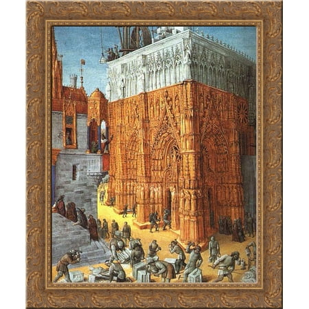 Building of the Temple of Jerusalem 24x20 Gold Ornate Wood Framed Canvas Art by Jean Fouquet