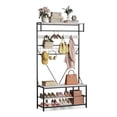 thumbnail image 4 of 5 in 1 Hall Tree with Bench and Shoe Storage, 39" Entryway Coat Rack with Shoe Bench, Adjustable Shelf, Hanging Rod & 9 Hooks, Coat and Shoe Rack for Hallway Mudroom Bedroom, 4 of 16