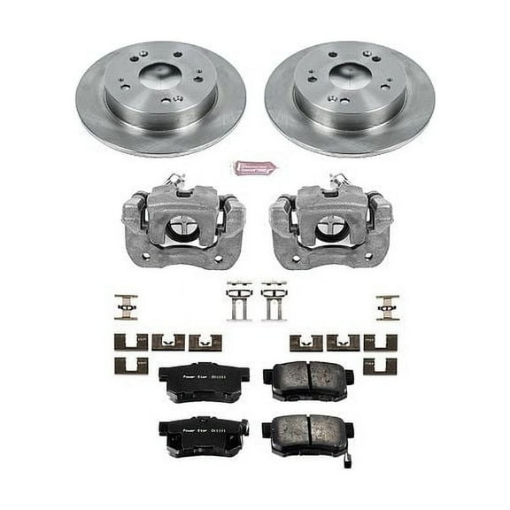 PowerStop Rear Stock Replacement Brake Pad and Rotor Kit with Calipers Fits: HONDA Select Models KCOE1243B